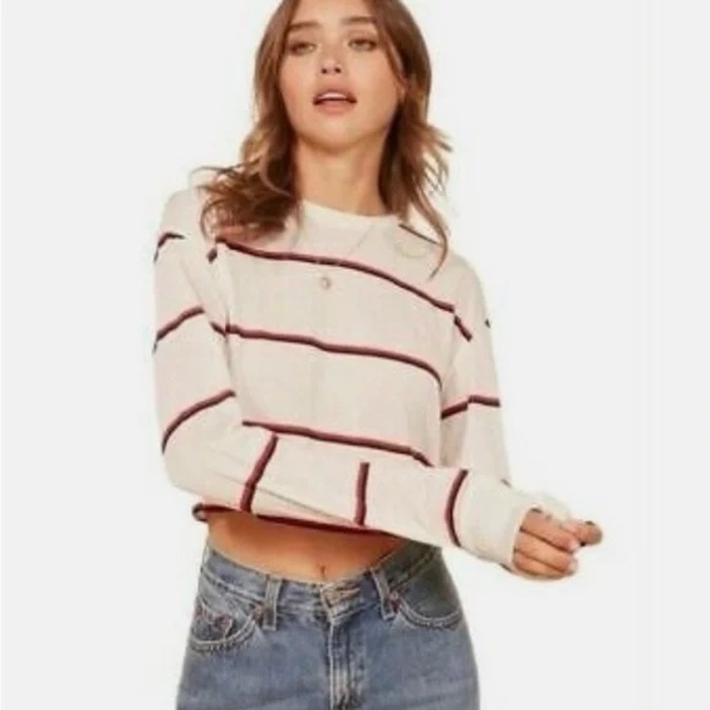 Reformation Chloe Marcel Striped Long Sleeve Crop Tee Red Black and White XS